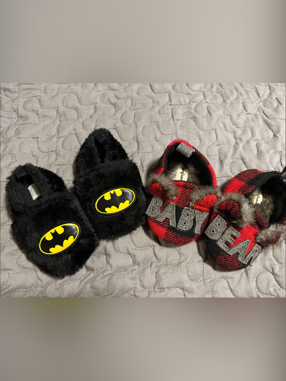 DC Comics Black Plush Batman Kids Slippers with Yellow Logo